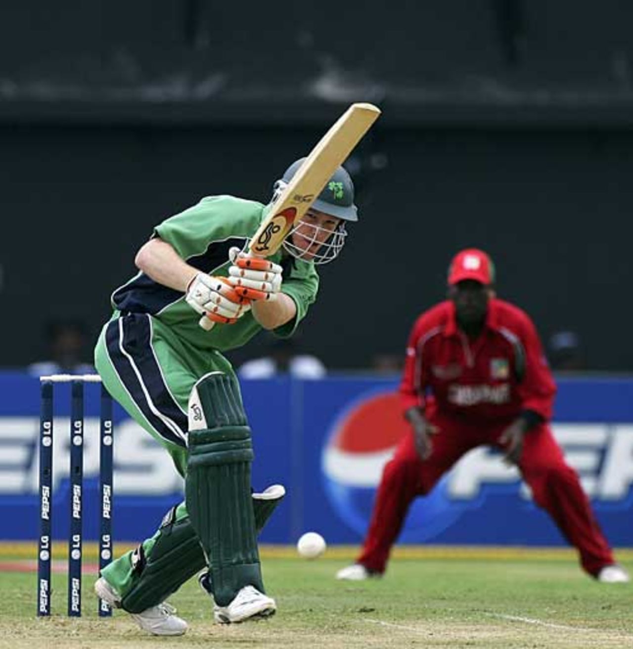 Eoin Morgan drives but soon fell for 21, Ireland v Zimbabwe, Group D, World Cup, Kingston, March 15, 2007