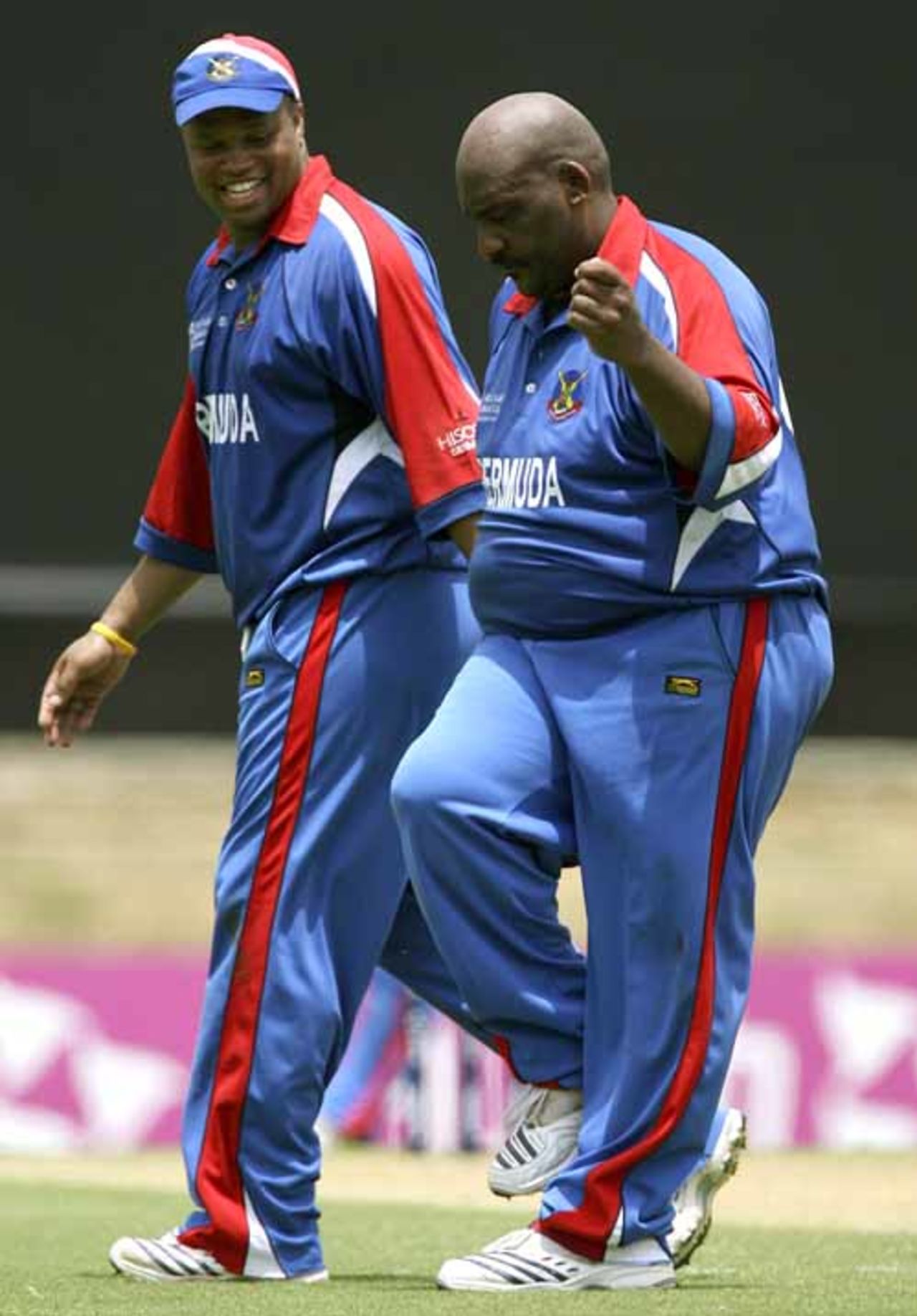 Dwayne Leverock, Bermuda's most colourful character, does a jig after picking up the wicket of Kumar Sangakkara, Bermuda v Sri Lanka, Group B, Port of Spain, March 15, 2007