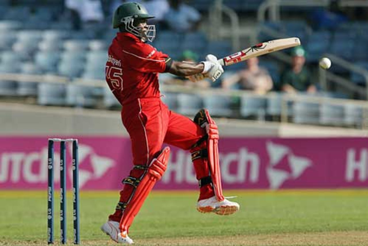 Stuart Matsikenyeri cuts during his half-century, Ireland v Zimbabwe, World Cup, Group D, Jamaica, March 15, 2007
