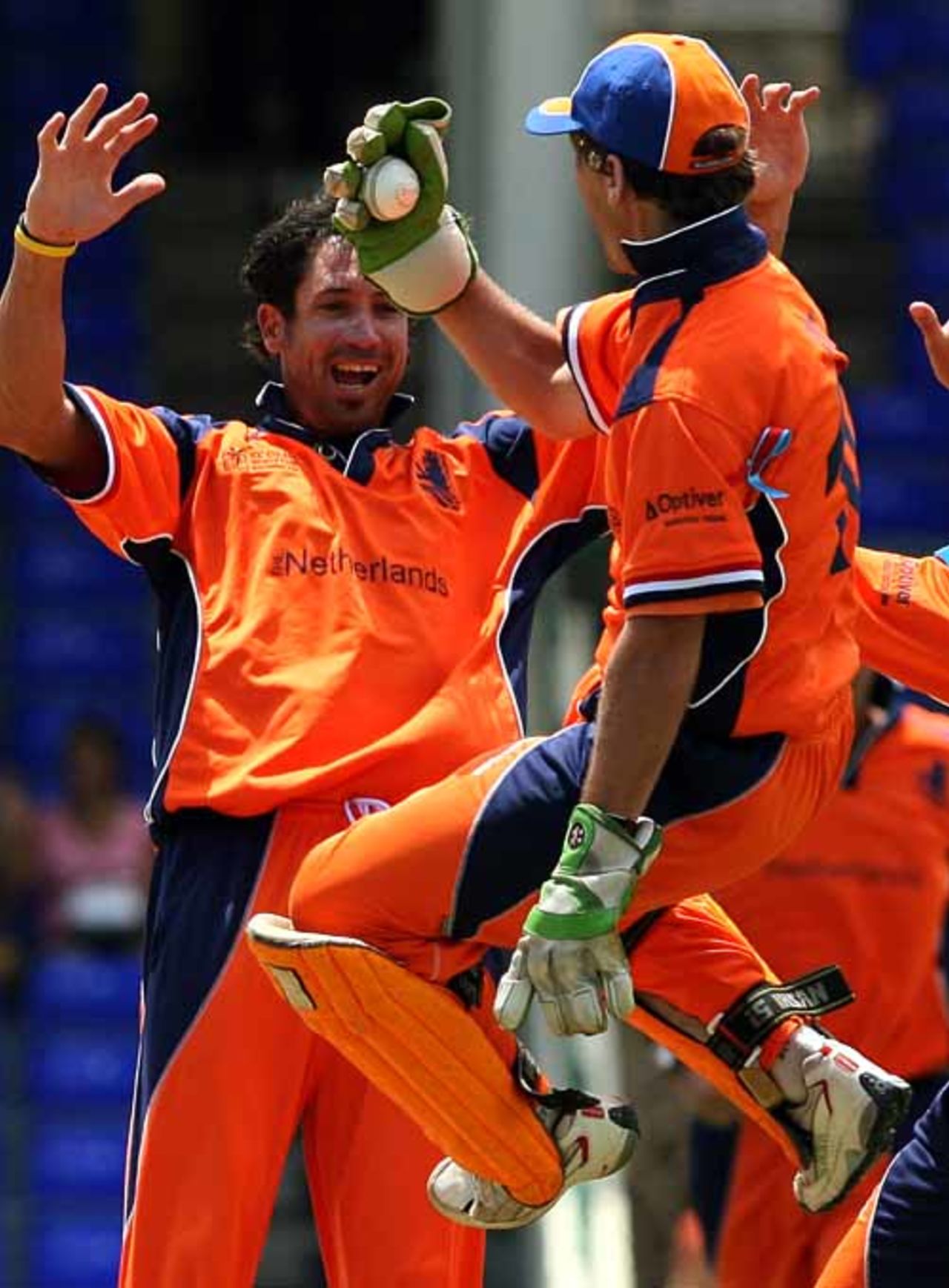 Billy Stelling is ecstatic after his first World Cup wicket, Netherlands v South Africa, Group A, Bassetere, March 16, 2007