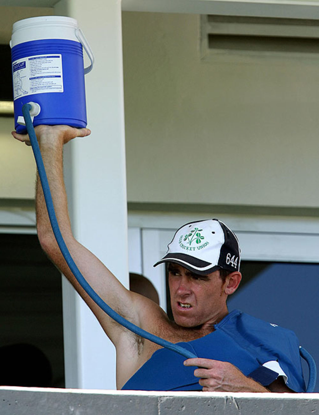 Yes, it looks wierd, but its just Trent Johnson undergoing some water treatment, Sabina Park, Kingston, March 16, 2007