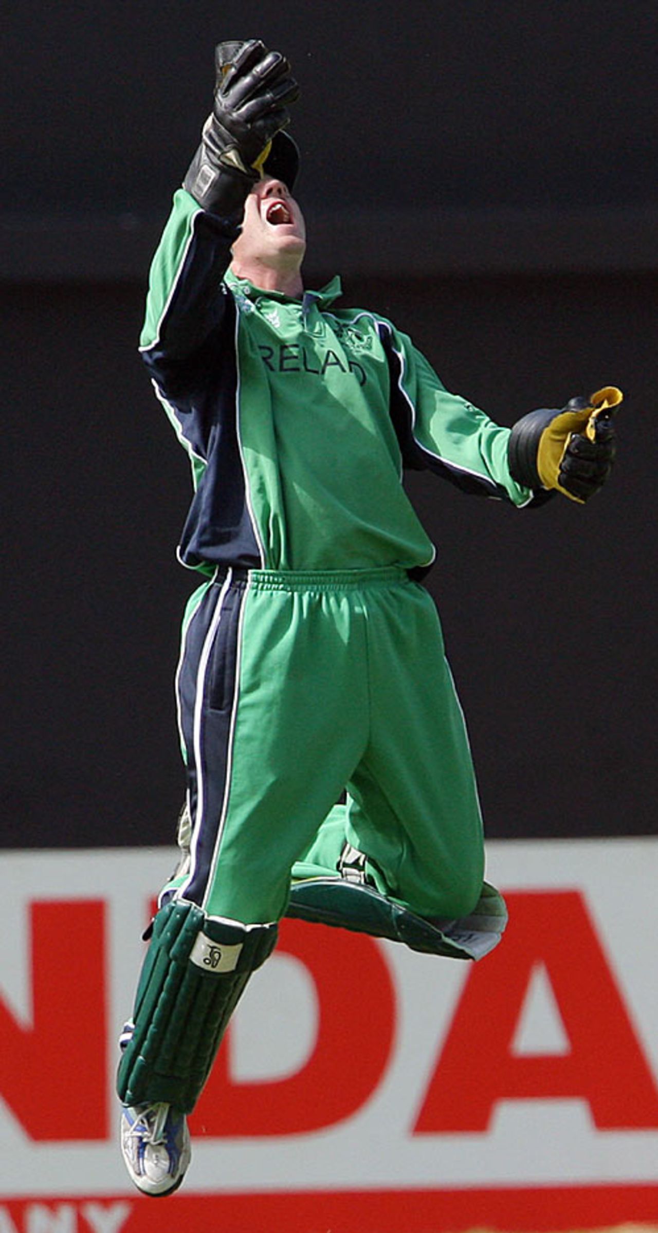 Niall O'Brien flings the ball in the air to celebrate Younis Khan's dismissal, Ireland v Pakistan, Group D, Jamaica, March 17, 2007