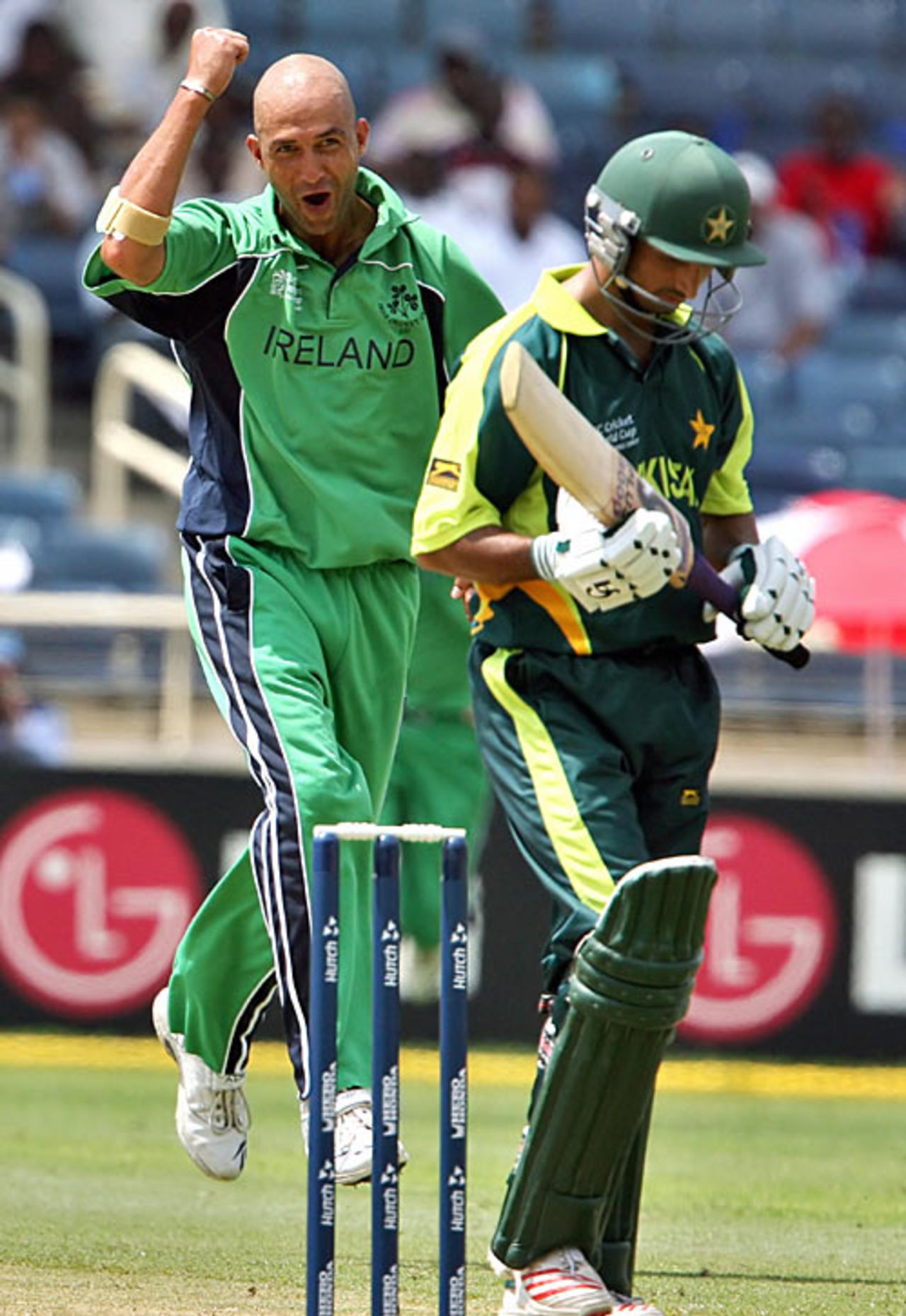 Andre Botha pumps his fist after dismissing Imran Nazir, Ireland v Pakistan, Group D, Jamaica, March 17, 2007