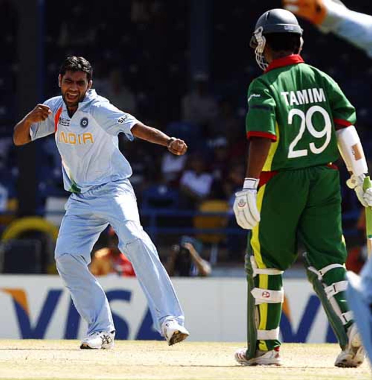 Munaf Patel celebrates the wicket of Tamim Iqbal, Bangladesh v India, Group B, Trinidad, March 17, 2007