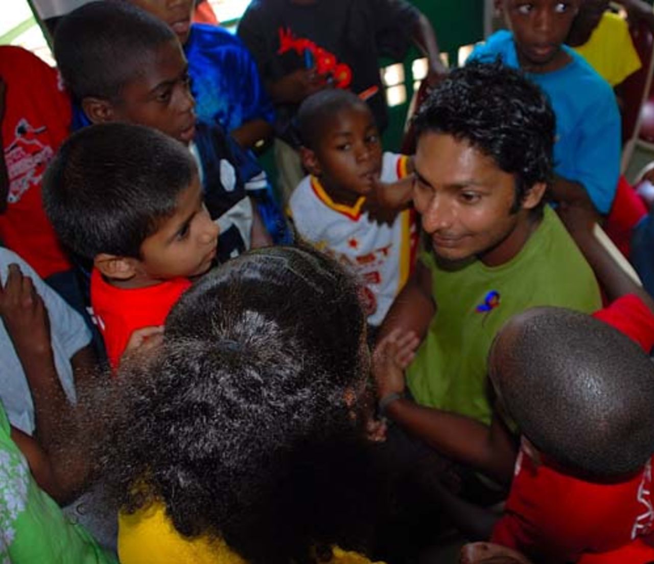 Kumar Sangakkara visits the Cyril Ross Nursery, Port of Spain, Trinidad