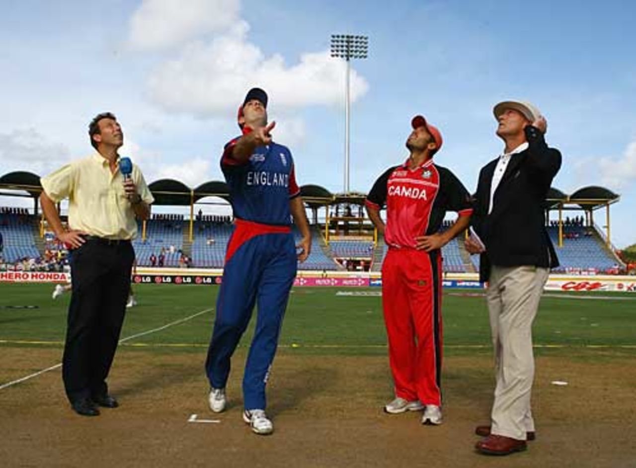 Michael Vaughan tosses the coin but had other things on his mind, Canada v England, Group C, St Lucia, March 18, 2007
