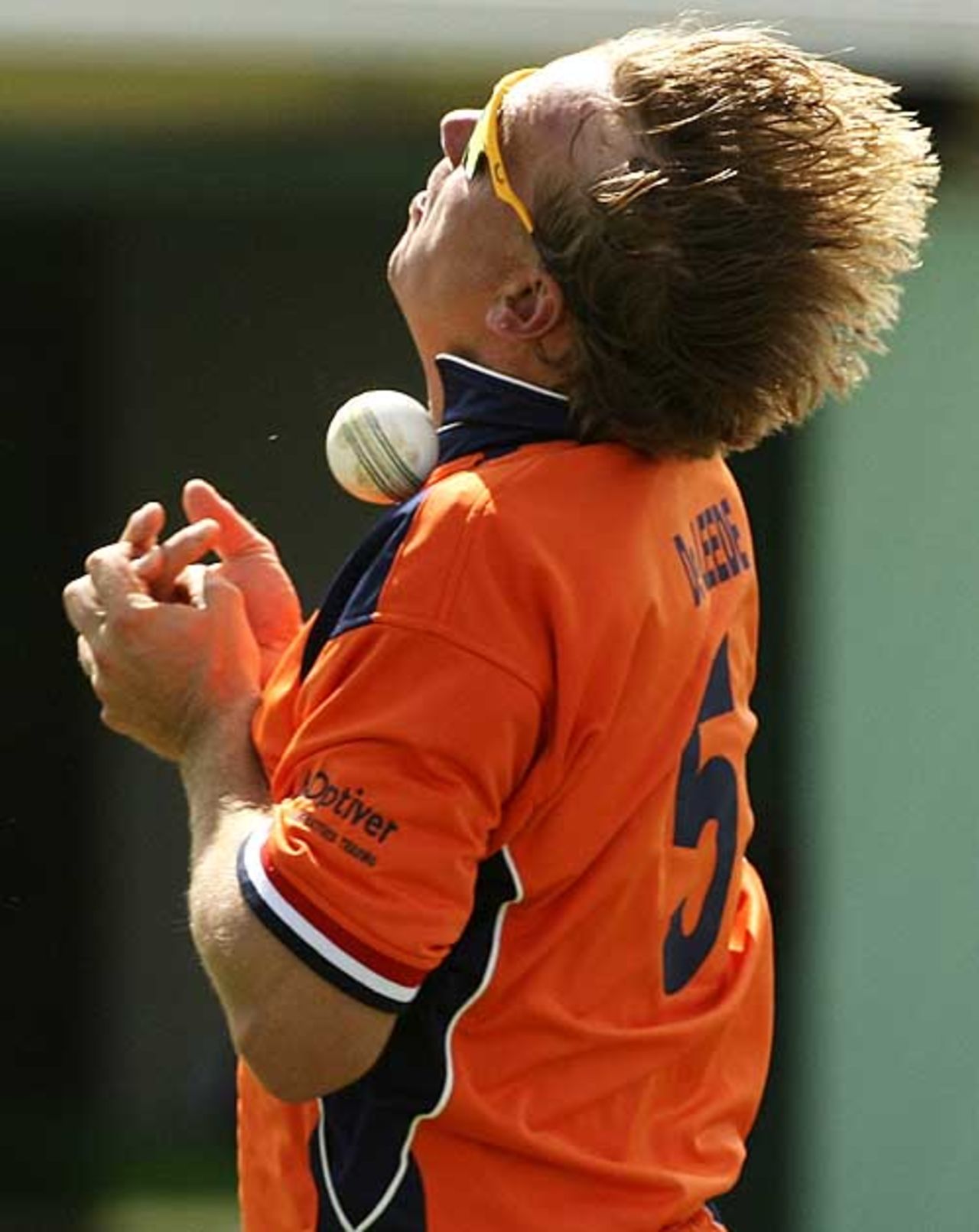 Tim de Leede of Netherlands drops a catch from Adam Gilchrist, Australia v Netherlands, Group A, St Kitts, March 18, 2007