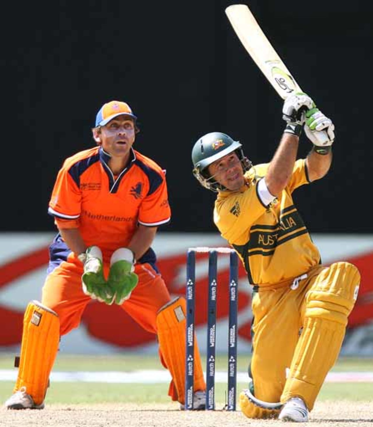 Jeroen Smits watches Ricky Ponting heave one over long on, Australia v Netherlands, Group A, St Kitts, March 18, 2007