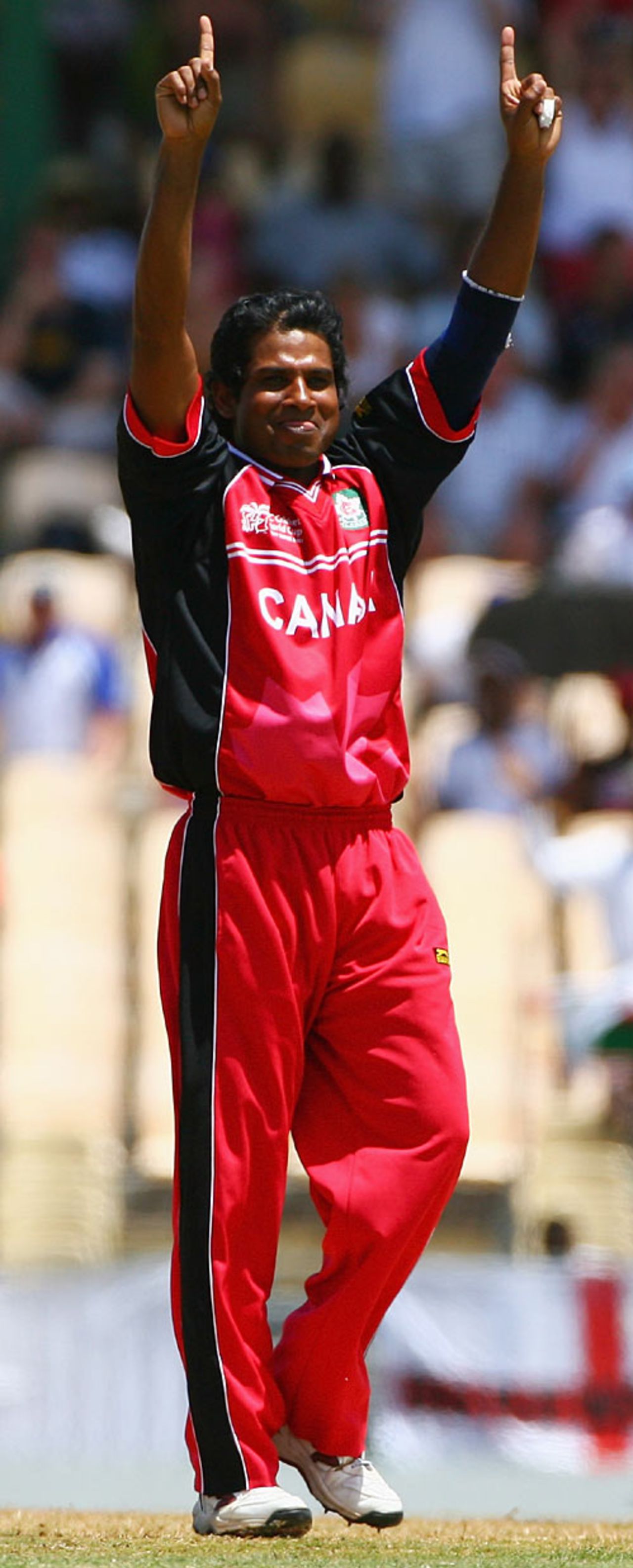 Sunil Dhaniram is over the moon after removing Ian Bell, Canada v England, Group C, St Lucia, March 18, 2007