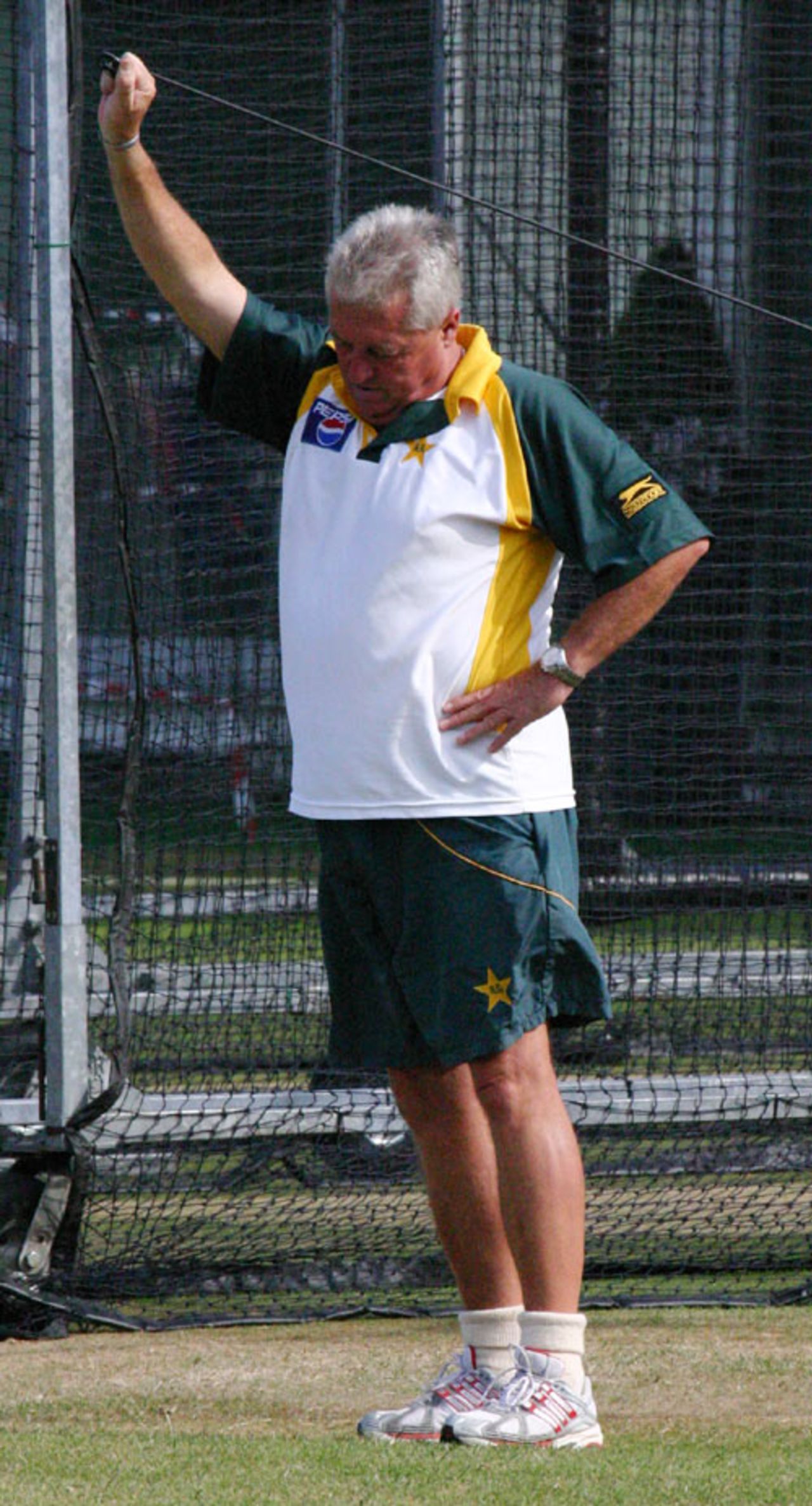 Bob Woolmer limbers up during a training session, Lord's, July 12, 2006