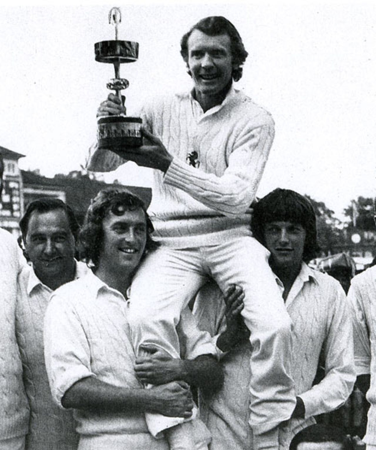 Bob Woolmer and Graham Johnson lift Mike Denness aloft after Kent's victory in the 1974 Gillette Cup final, Kent v Lancashire, Lord's, September 5, 1974