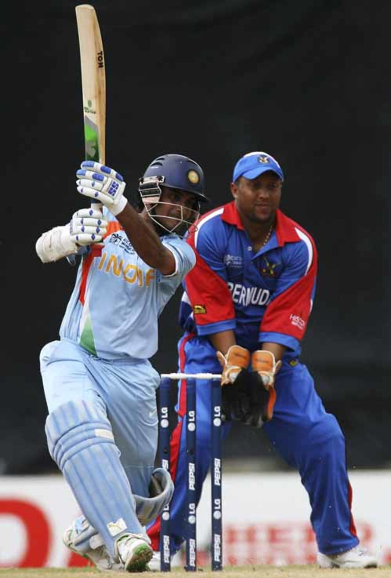 Sourav Ganguly drives hard on his way to 89, Bermuda v India, Group B, Trinidad, March 19, 2007