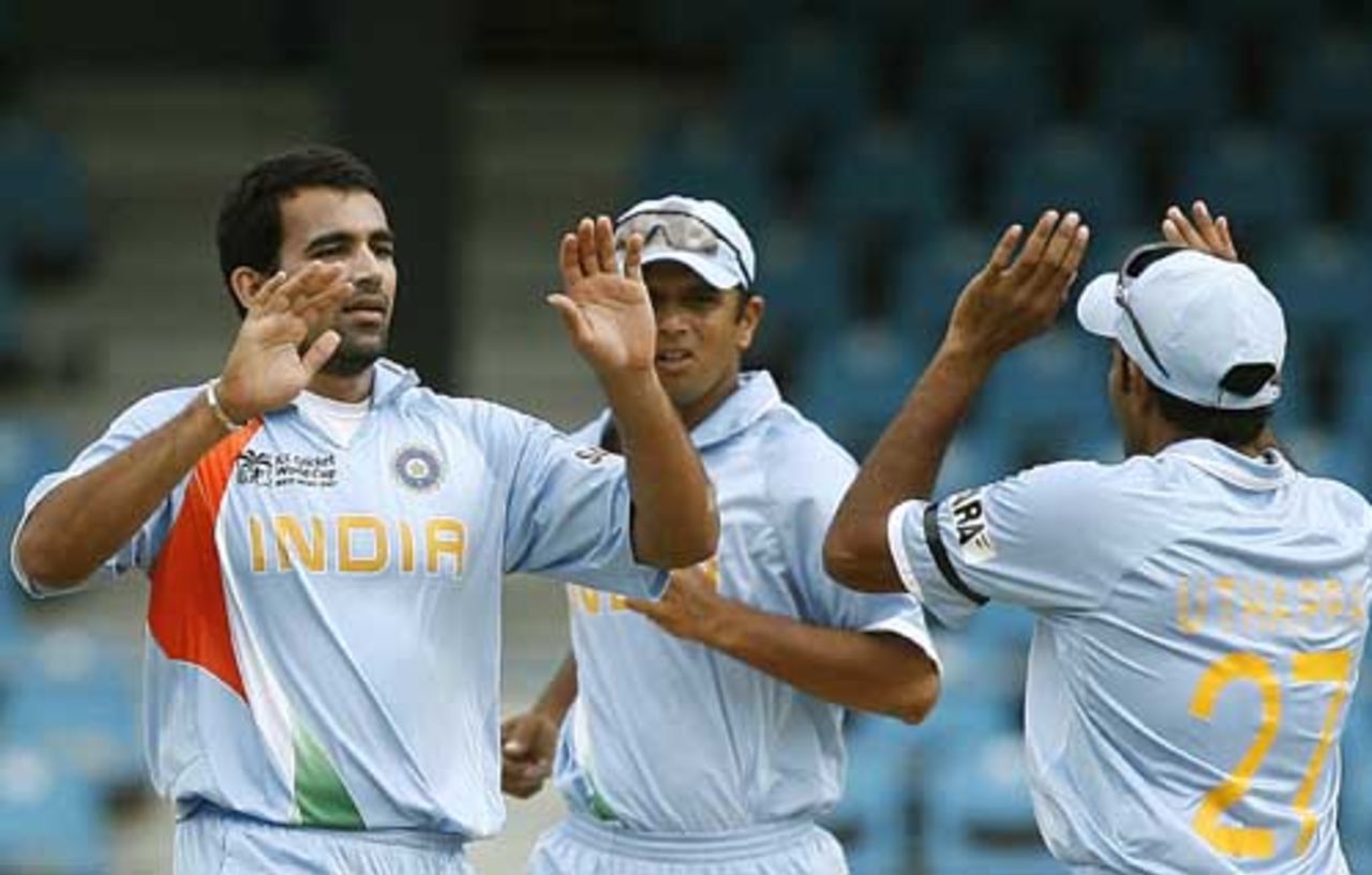 Zaheer Khan struck in his sixth ball of the day bowling Oliver Pitcher for a duck, Bermuda v India, Group B, Trinidad, March 19, 2007
