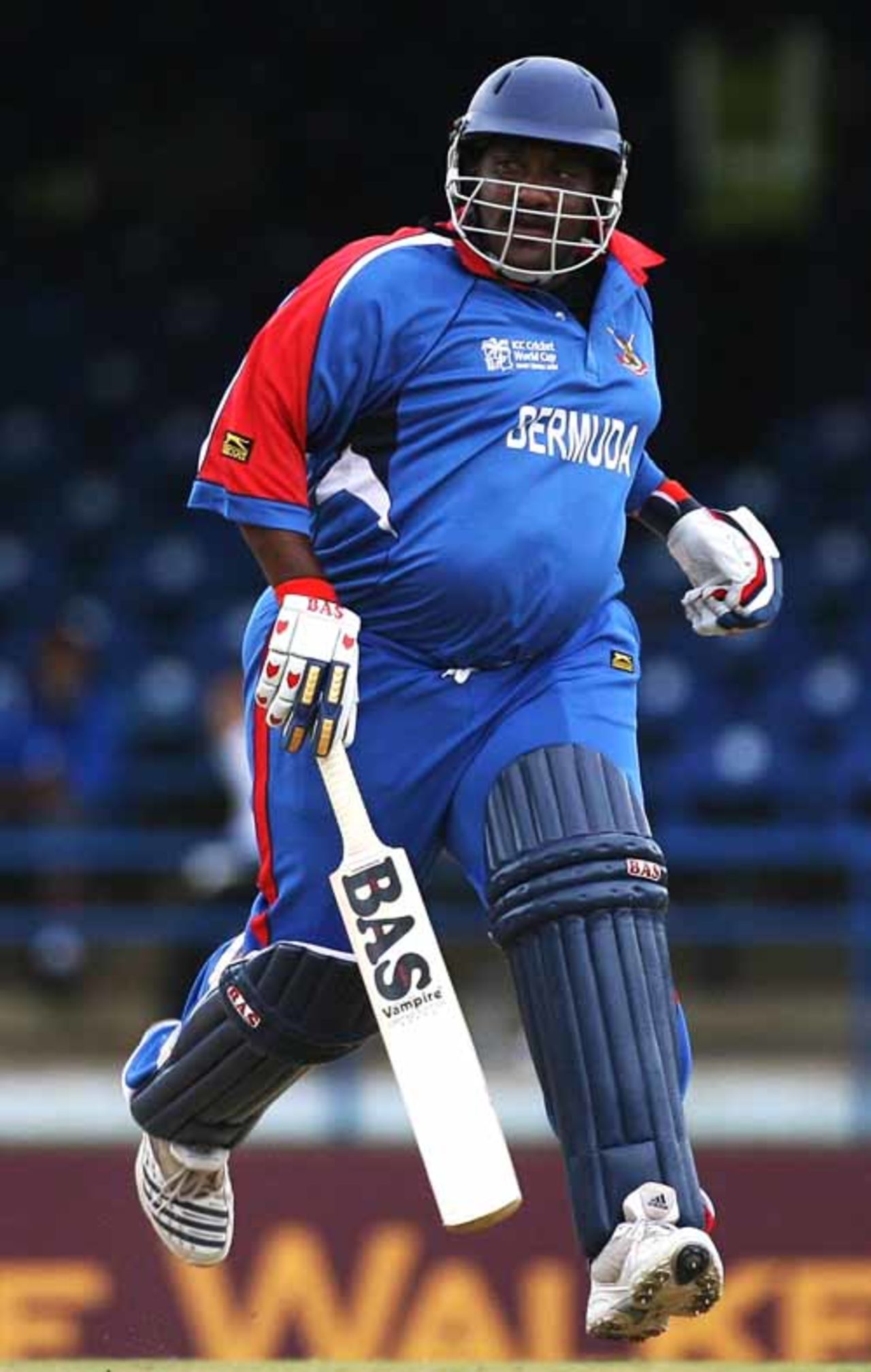 Dwayne Leverock huffs and puffs for a single and gets there comfortably, Bermuda v India, Group B, Trinidad, March 19, 2007