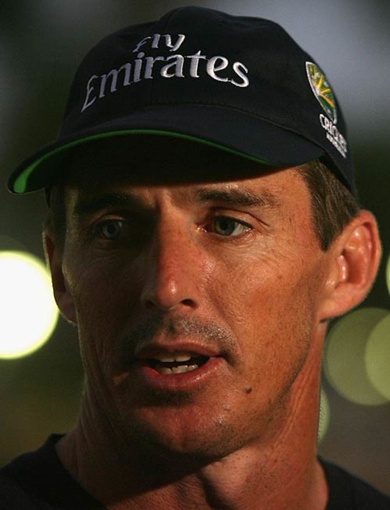 Brad Hogg answers questions at Australia's press conference, World Cup, St Kitts, March 19, 2007