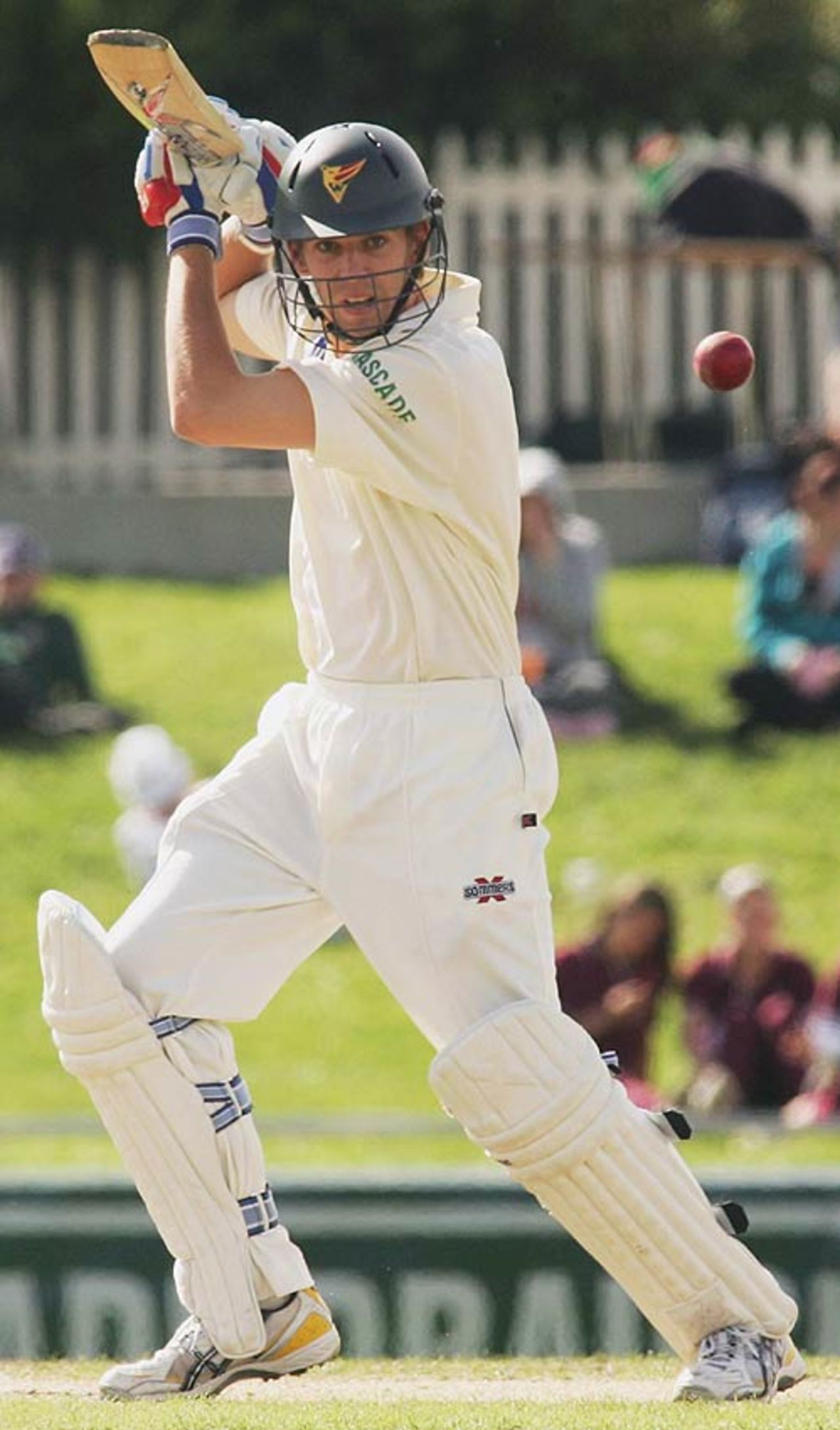 Luke Butterworth plays a square drive on his way to 66, Tasmania v New South Wales, Pura Cup final, Hobart, March 20, 2007
