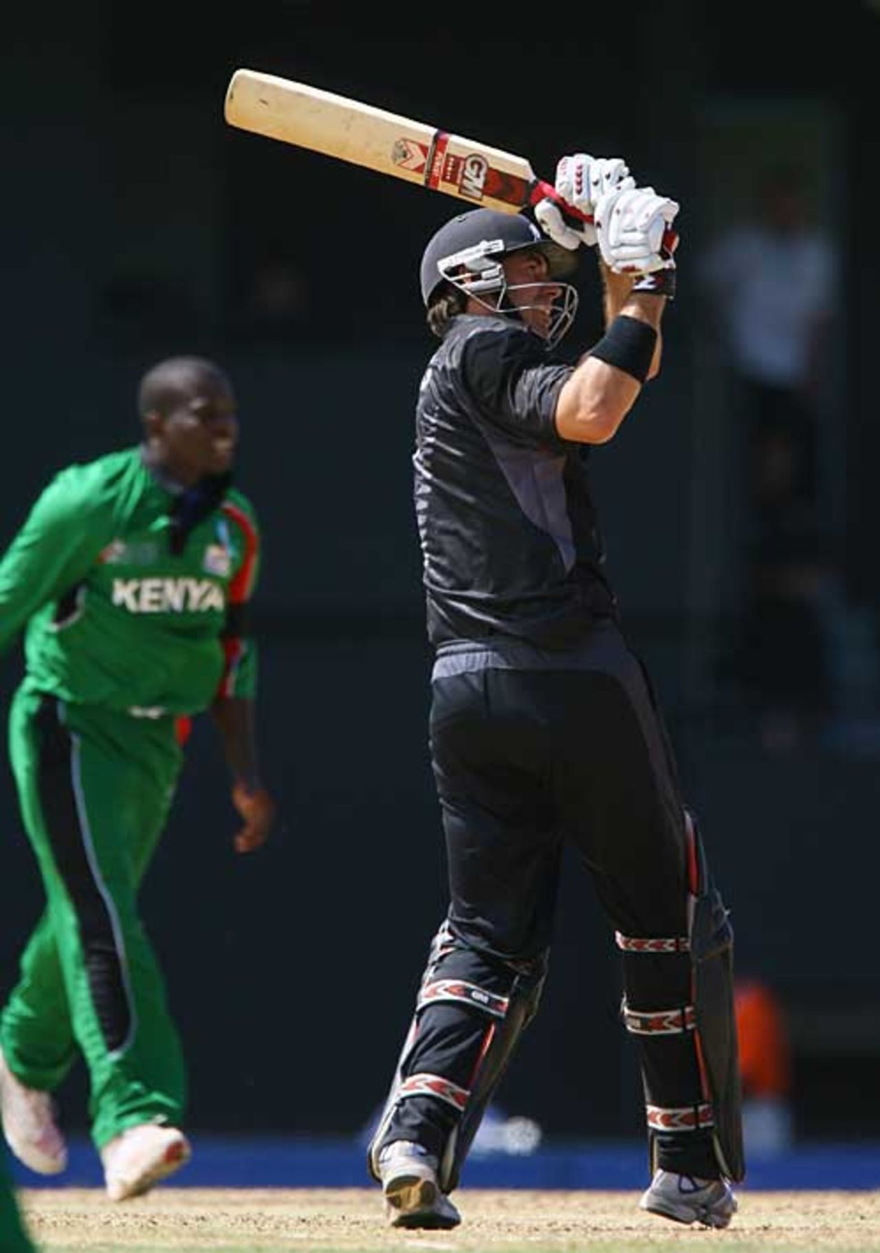 Stephen Fleming launches one of his early boundaries, Kenya v New Zealand, Group C, St Lucia, March 20, 2007