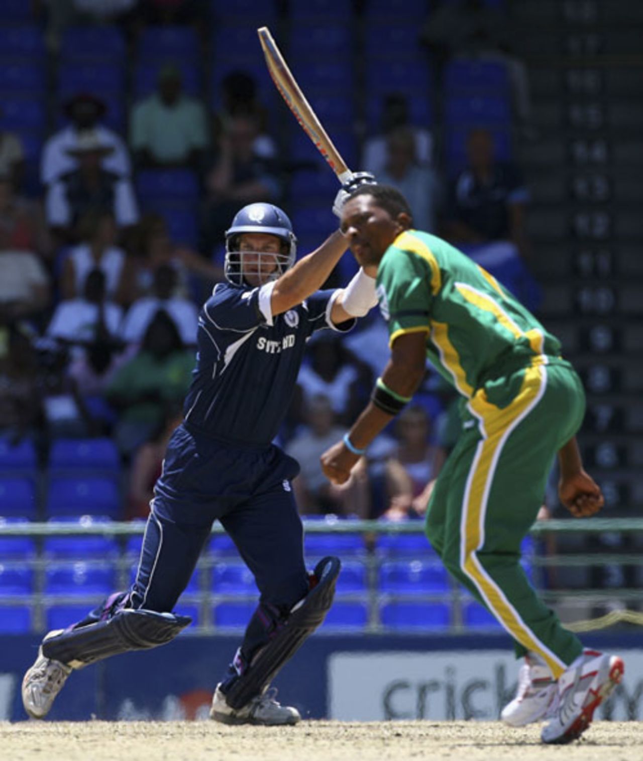 Colin Smith smacks Makhaya Ntini through the off side with confidence, Scotland v South Africa, Group A, St Kitts, March 20, 2007