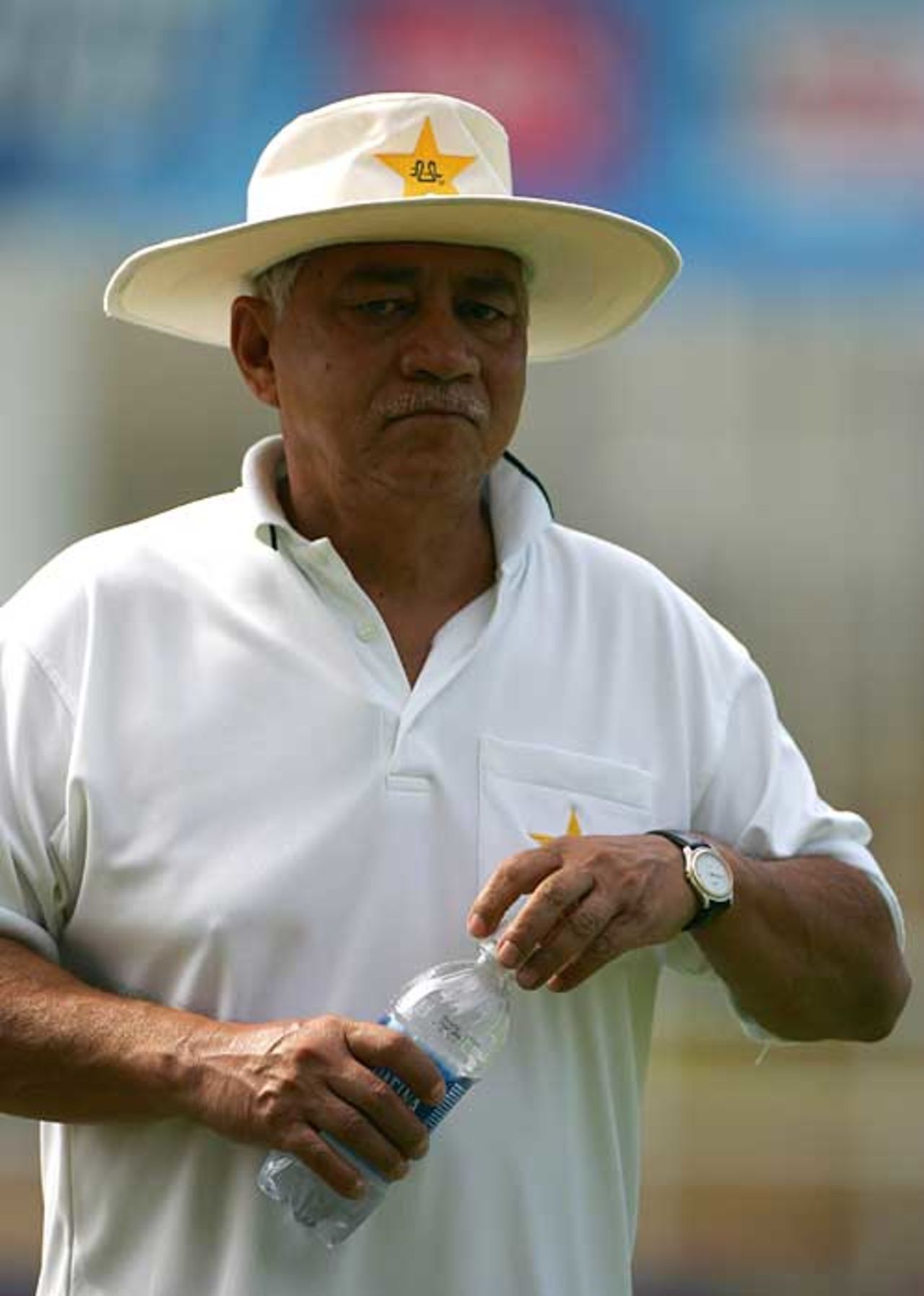 Tatal Ali, Pakistan's manager, leads the training session, Pakistan's first since the death of Bob Woolmer, Jamaica, March 20, 2007