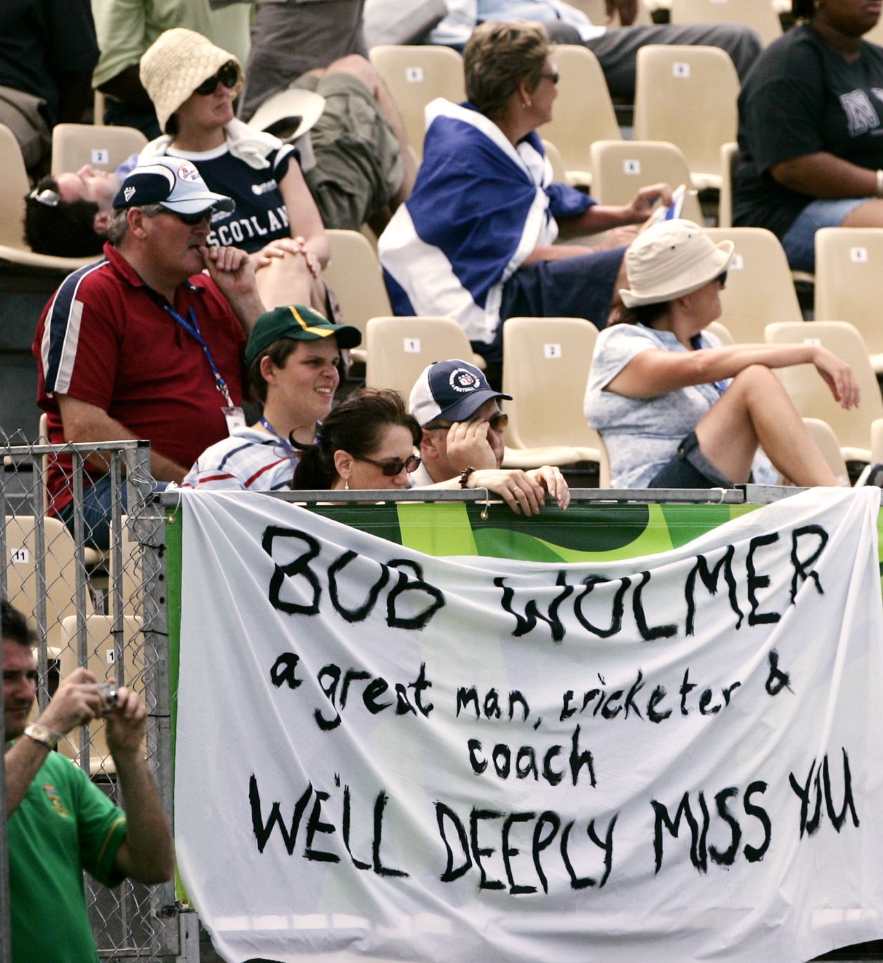 A fan pays tribute to Bob Woolmer during the South Africa-Scotland game, Scotland v South Africa, Group A, St Kitts, March 20, 2007