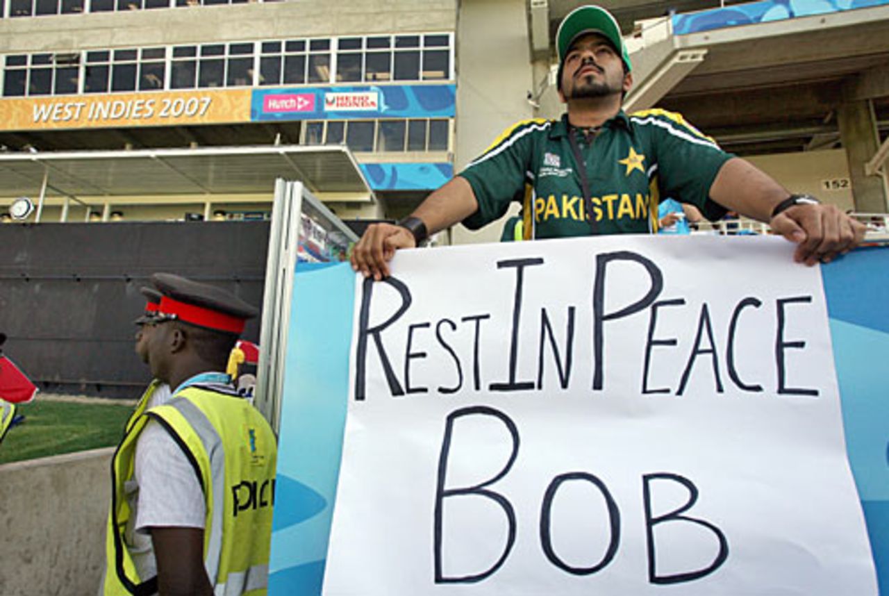 A Pakistan cricket fan pays tribute to Bob Woolmer, Pakistan v Zimbabwe, Group D, World Cup, Kingston, March 21, 2007