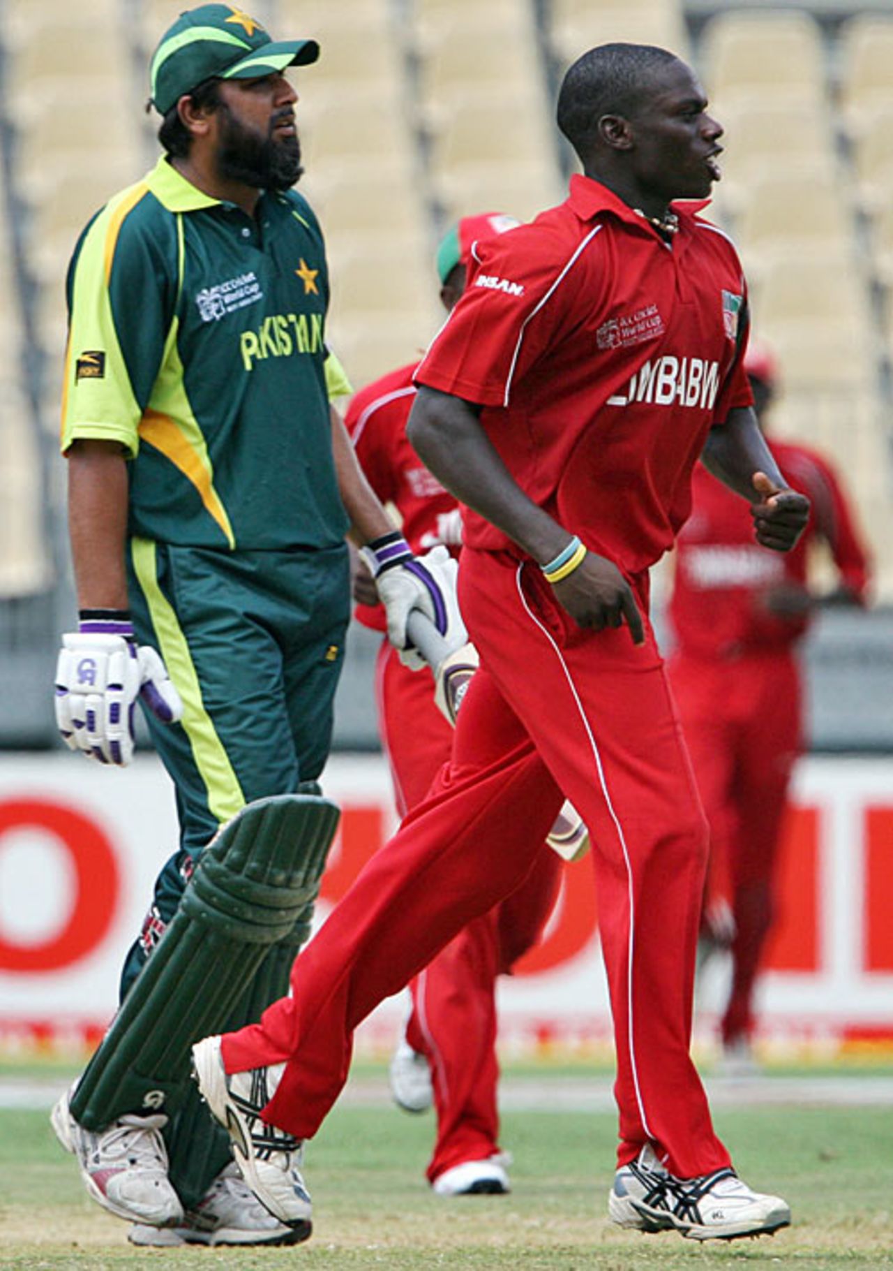 Inzamam-ul-Haq heads back to the pavilion, falling to Tawanda Mupariwa for 37 in his final ODI innings, Pakistan v Zimbabwe, Group D, World Cup, Kingston, March 21, 2007