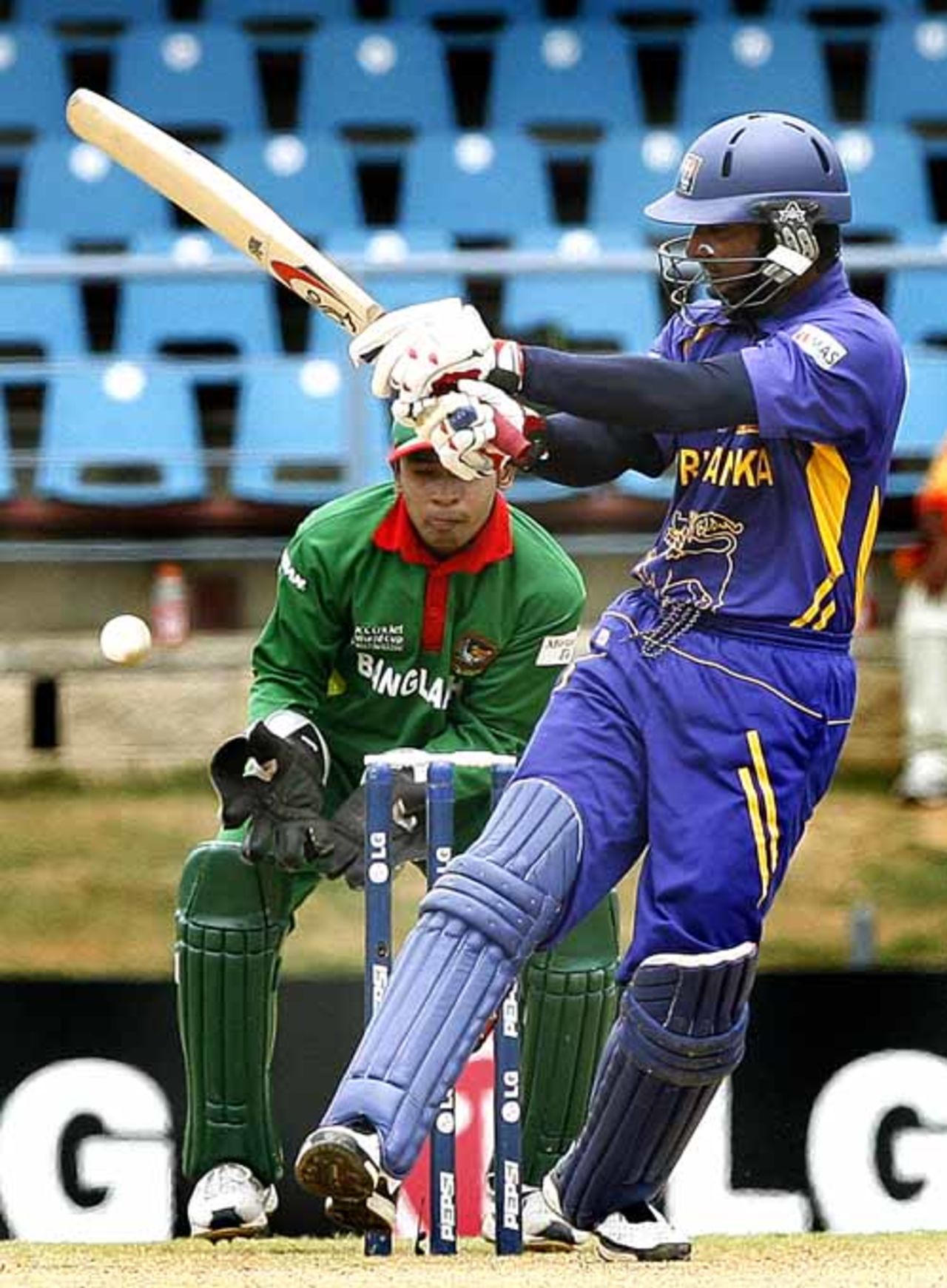 Kumar Sangakkara swivels as he executes the pull shot, Bangladesh v Sri Lanka, Group B, Trinidad, March 21, 2007