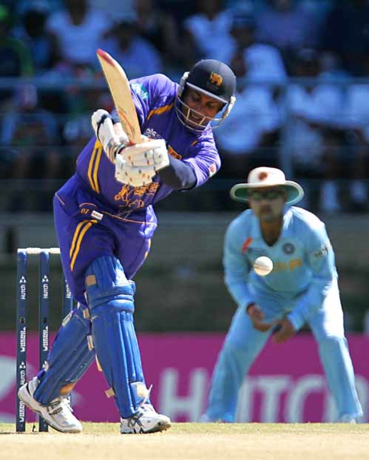 Sanath Jayasuriya plays across the line to Ajit Agarkar, India v Sri Lanka, Group B, Trinidad, March 23, 2007