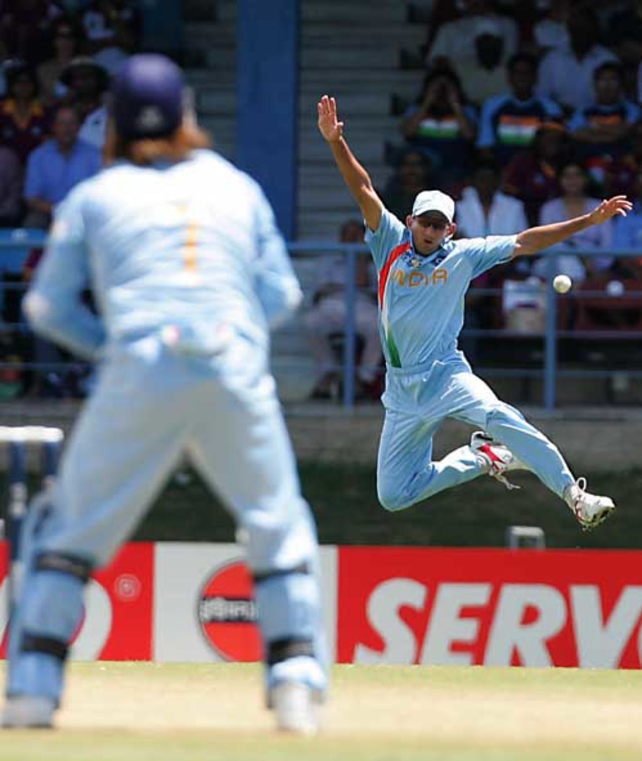 Ajit Agarkar jumps up in vain to try and reach a catch, India v Sri Lanka, Group B, Trinidad, March 23, 2007