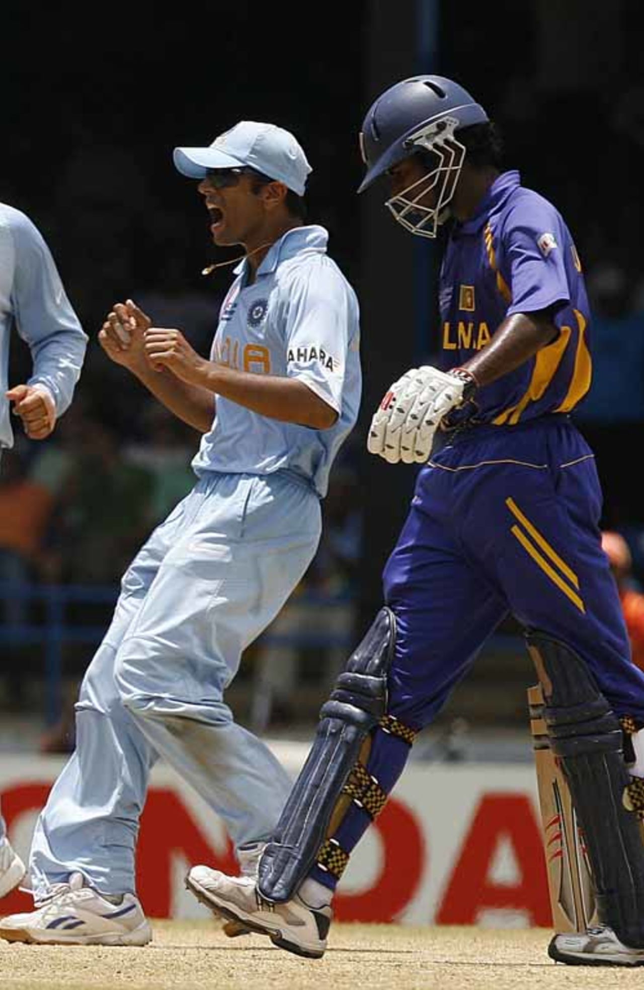 Rahul Dravid celebrates the fall of Upul Tharanga, India v Sri Lanka, Group B, Trinidad, March 23, 2007