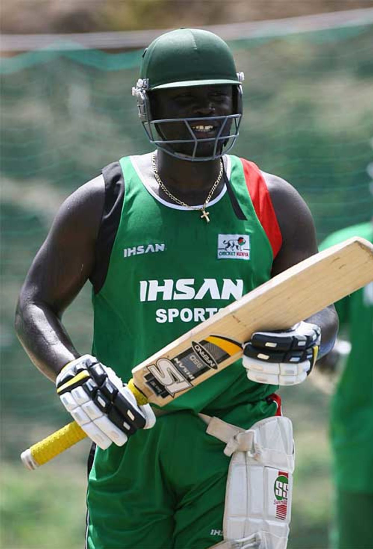 Thomas Odoyo takes the opportunity for some nets before Kenya face England on Saturday, St Lucia, March 23, 2007