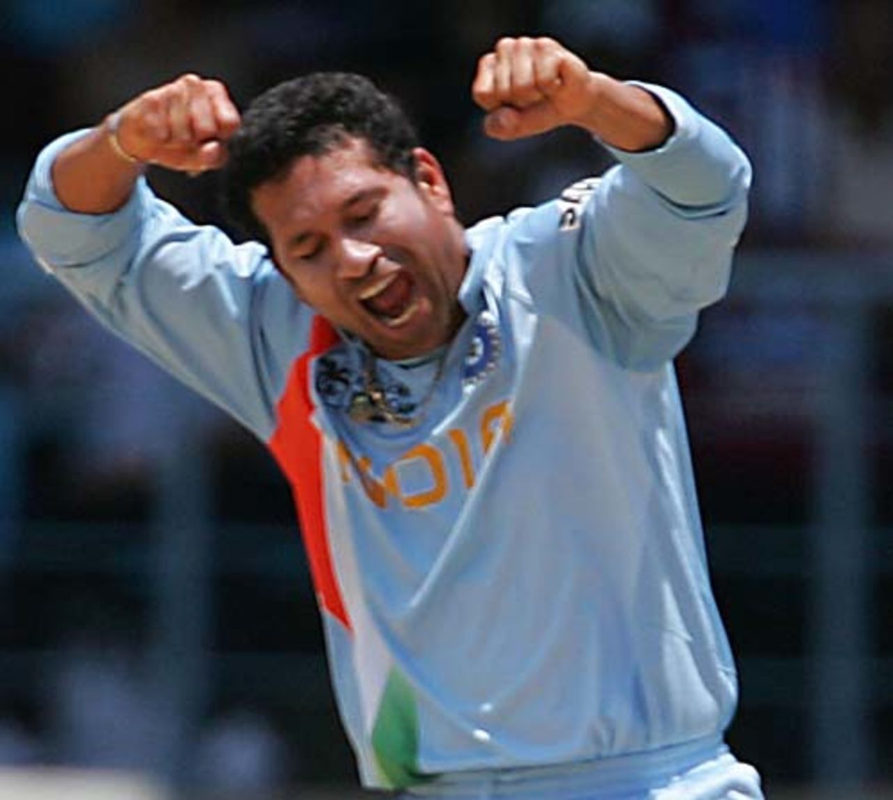 Sachin Tendulkar celebrates the wicket of Upul Tharanga, India v Sri Lanka, Group B, Trinidad, March 23, 2007