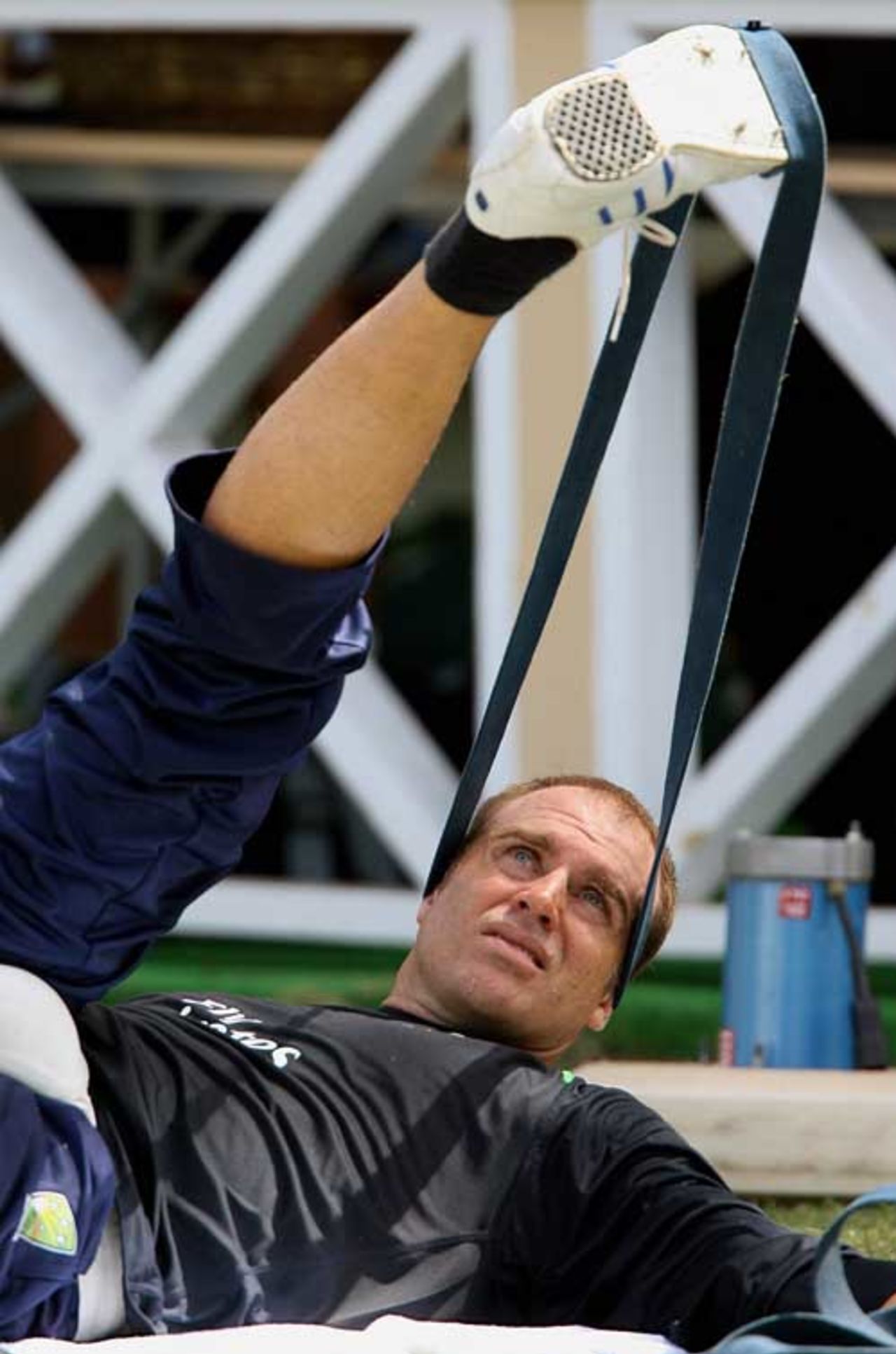 Matthew Hayden stretches...somehow