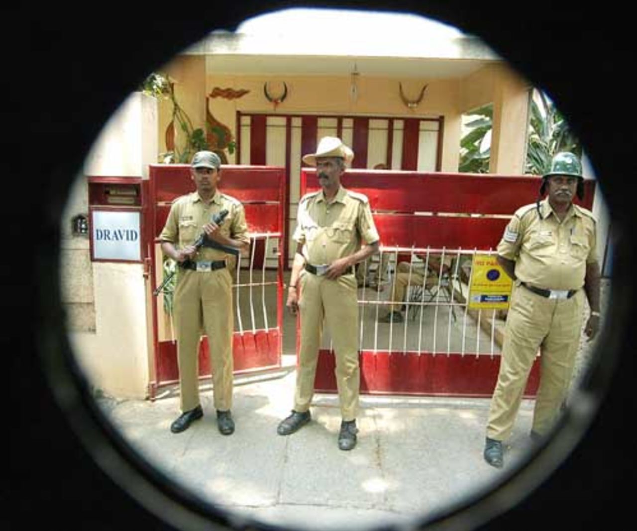 Security was beefed up at Rahul Dravid's house in Bangalore, March 24, 2007
