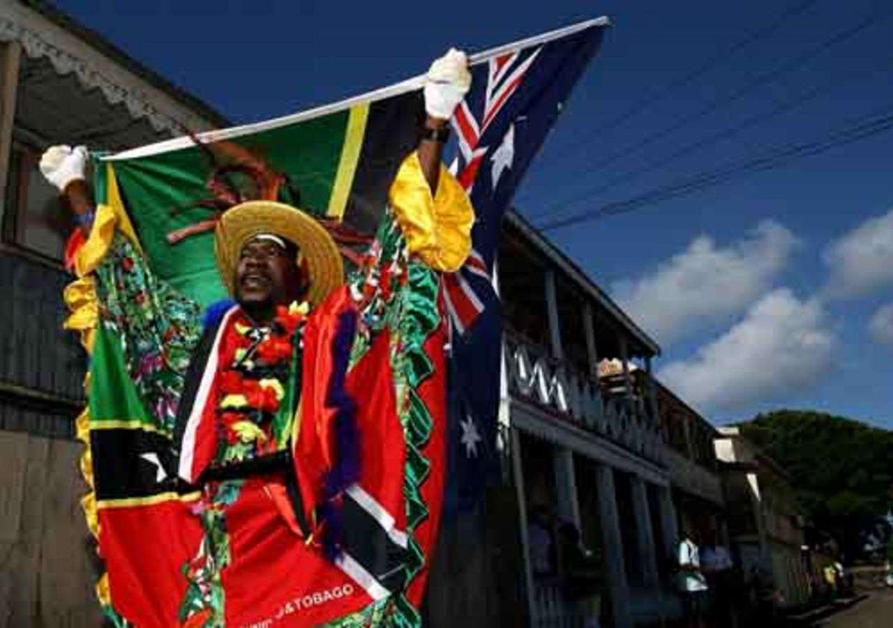 A fan arrives all decked up for the tie between South Africa and Australia, St Kitts, March 24, 2007