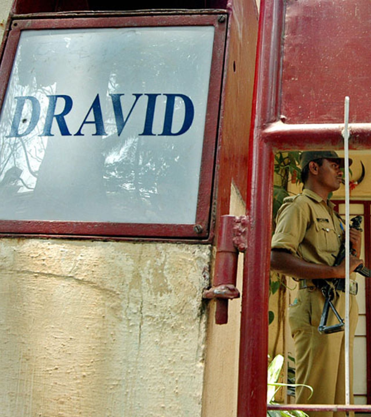 Security was beefed up at Rahul Dravid's house in Bangalore, March 24, 2007