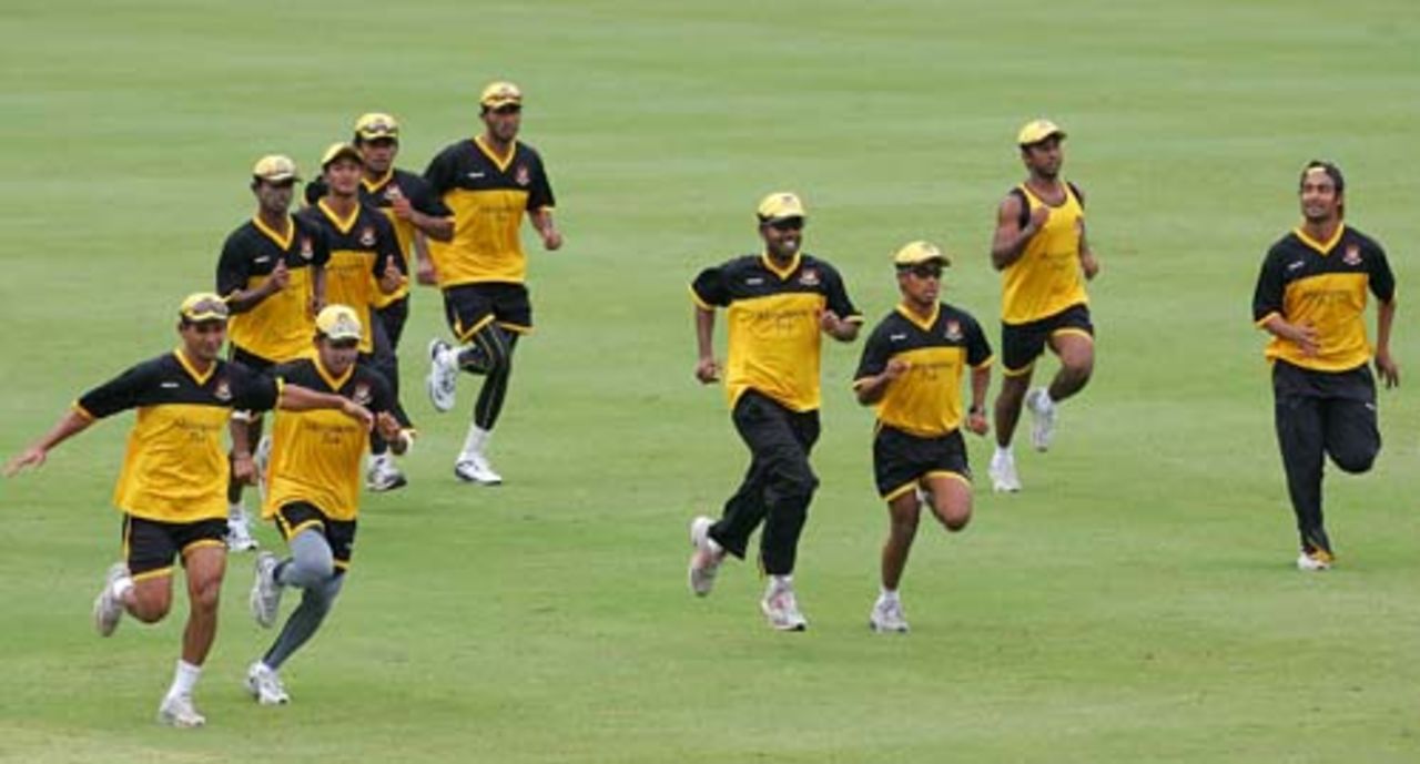 The Bangladesh team go through their paces at the Queen's Park Oval, Port-of-Spain, March 24, 2007