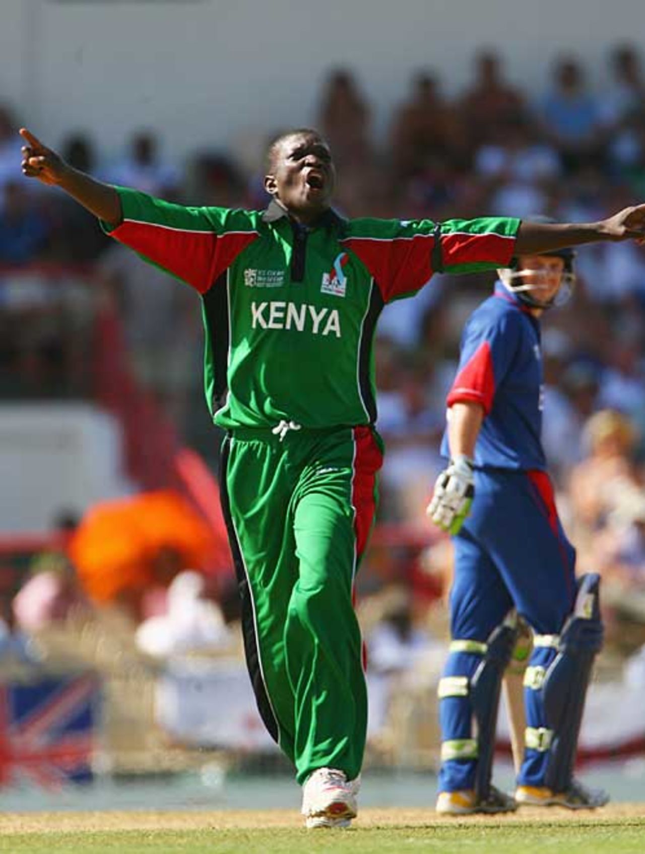 Peter Ongondo celebrates his dismissal of Michael Vaughan, England v Kenya, Group C, St Lucia, March 24, 2007
