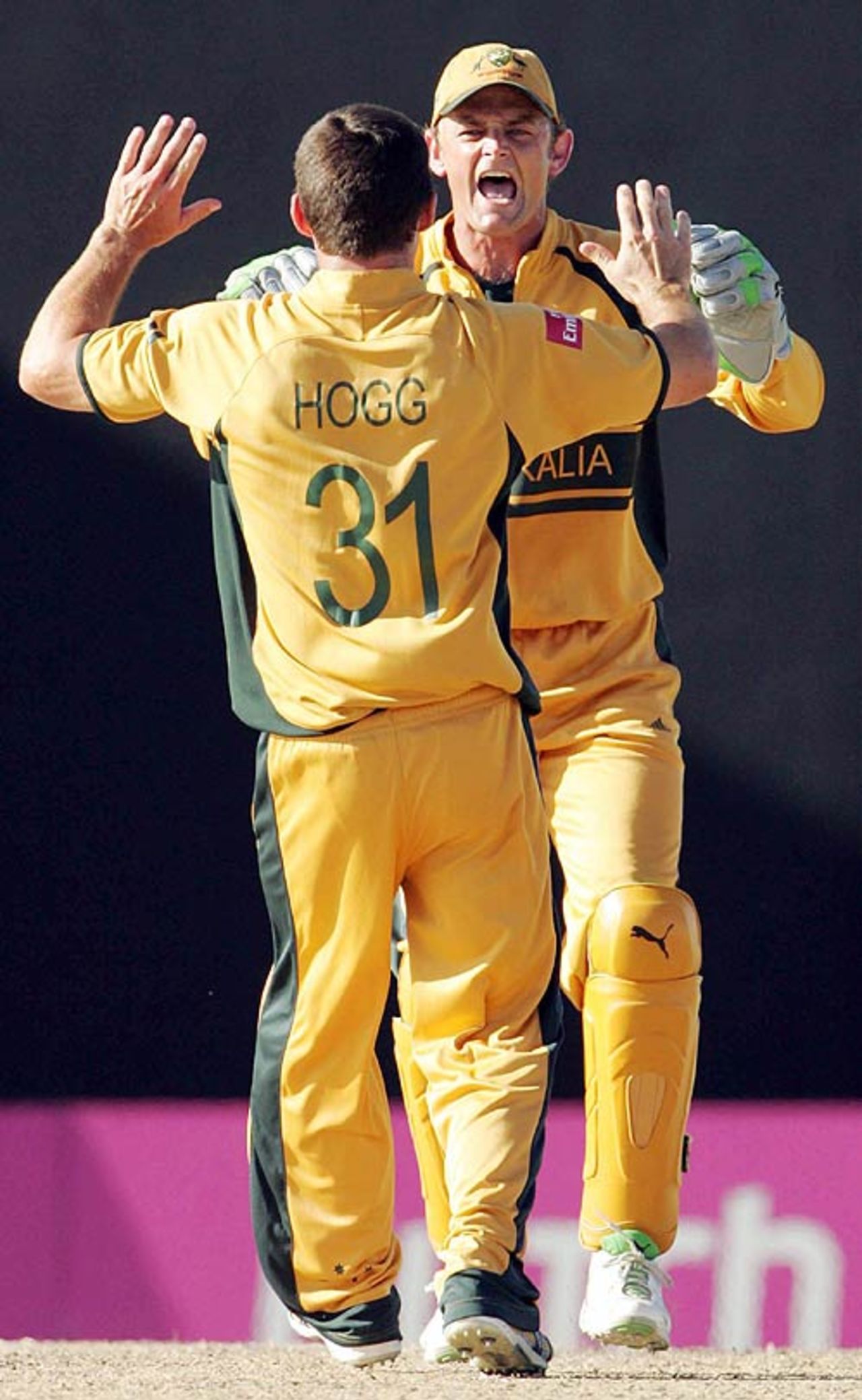Brad Hogg and Adam Gilchrist combined to have Herschelle Gibbs stumped, Australia v South Africa, Group A, St Kitts, March 24, 2007