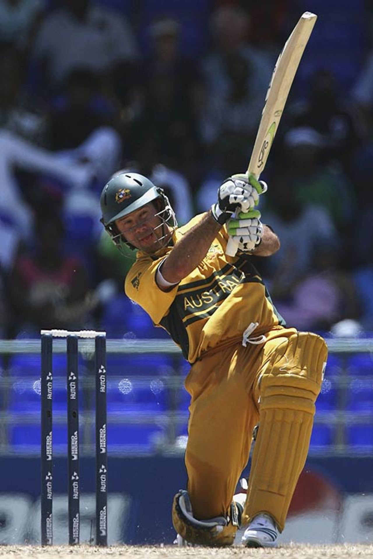 Ricky Ponting slams the ball down the ground, Australia v South Africa, Group A, St Kitts, March 24, 2007