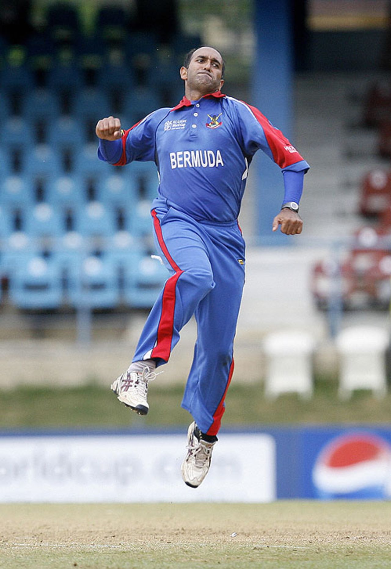 Saleem Mukuddem punctuates the first of his three wickets, Bangladesh v Bermuda, Trinidad, March 25, 2007