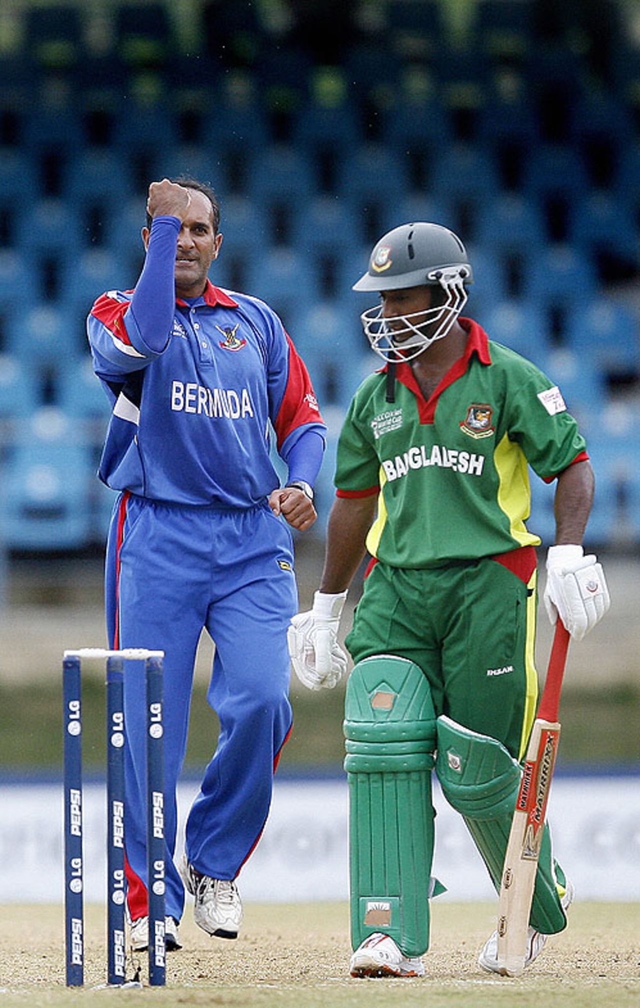 Saleem Mukuddem pumps his fist after nailing Aftab Ahmed leg before, Bangladesh v Bermuda, Trinidad, March 25, 2007