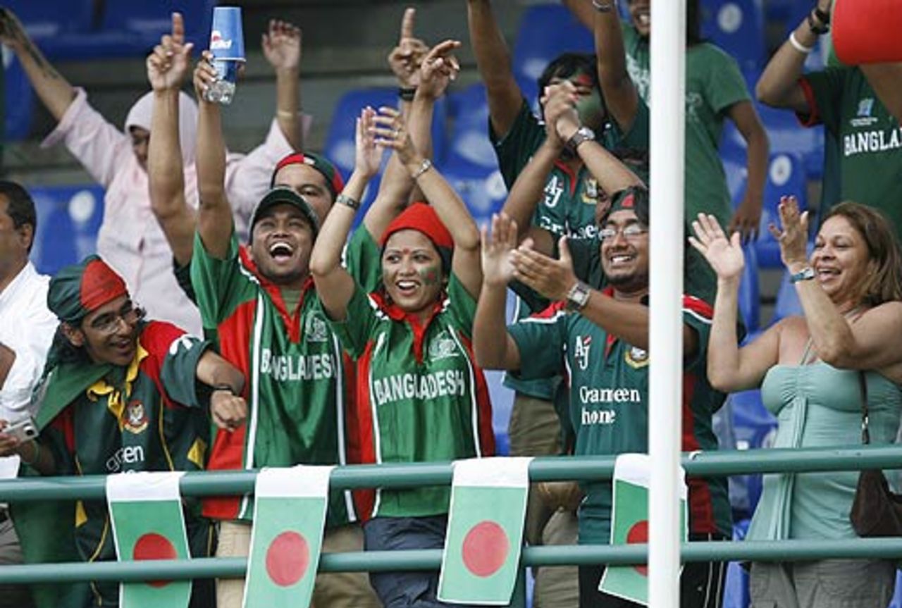 Bangladesh fans are ecstatic after their team beat Bermuda and progressed to the Super Eight of the World Cup, Bangladesh v Bermuda, Trinidad, March 25, 2007