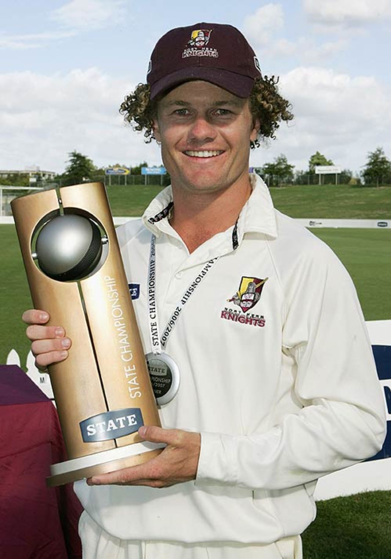 James Marshall with the State Championship trophy won by his side, Northern Districts v Canterbury, State Championship final, March 26, 2007, Hamilton