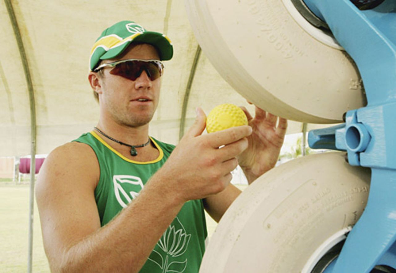 AB de Villiers feeds the bowling machine, 2007 World Cup, Everest Stadium, Guyana, March 26, 2007