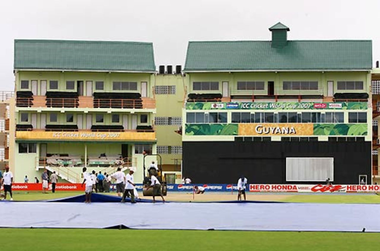 The covers are on at Providence Stadium, Guyana, March 26, 2007
