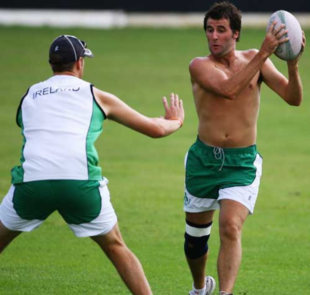 Kyle McCallan of Ireland training with a rugby ball, Guyana, March 27, 2007