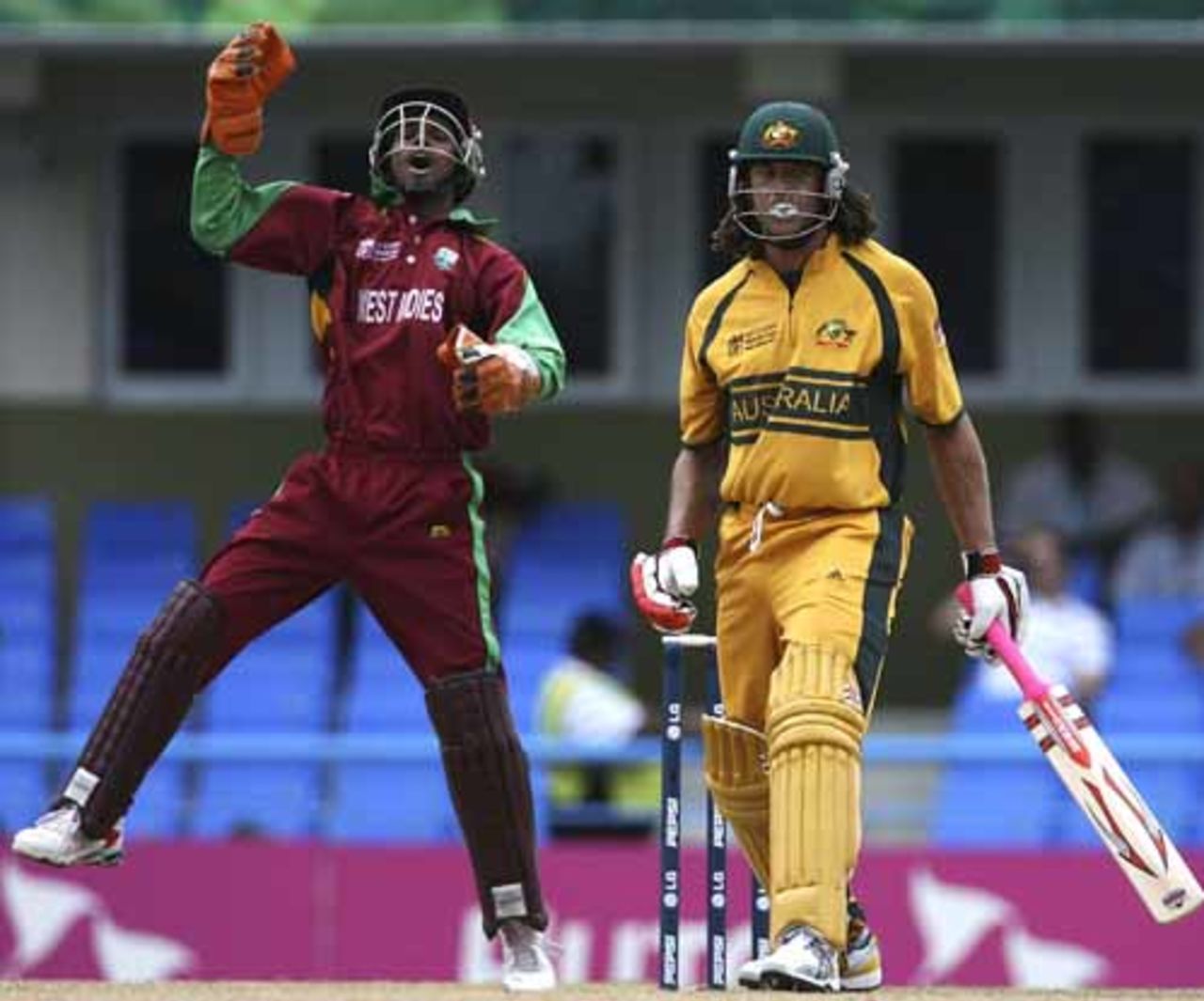 Andrew Symonds is caught behind off Marlon Samuels, West Indies v Australia, Super Eights, Antigua, March 27, 2007
