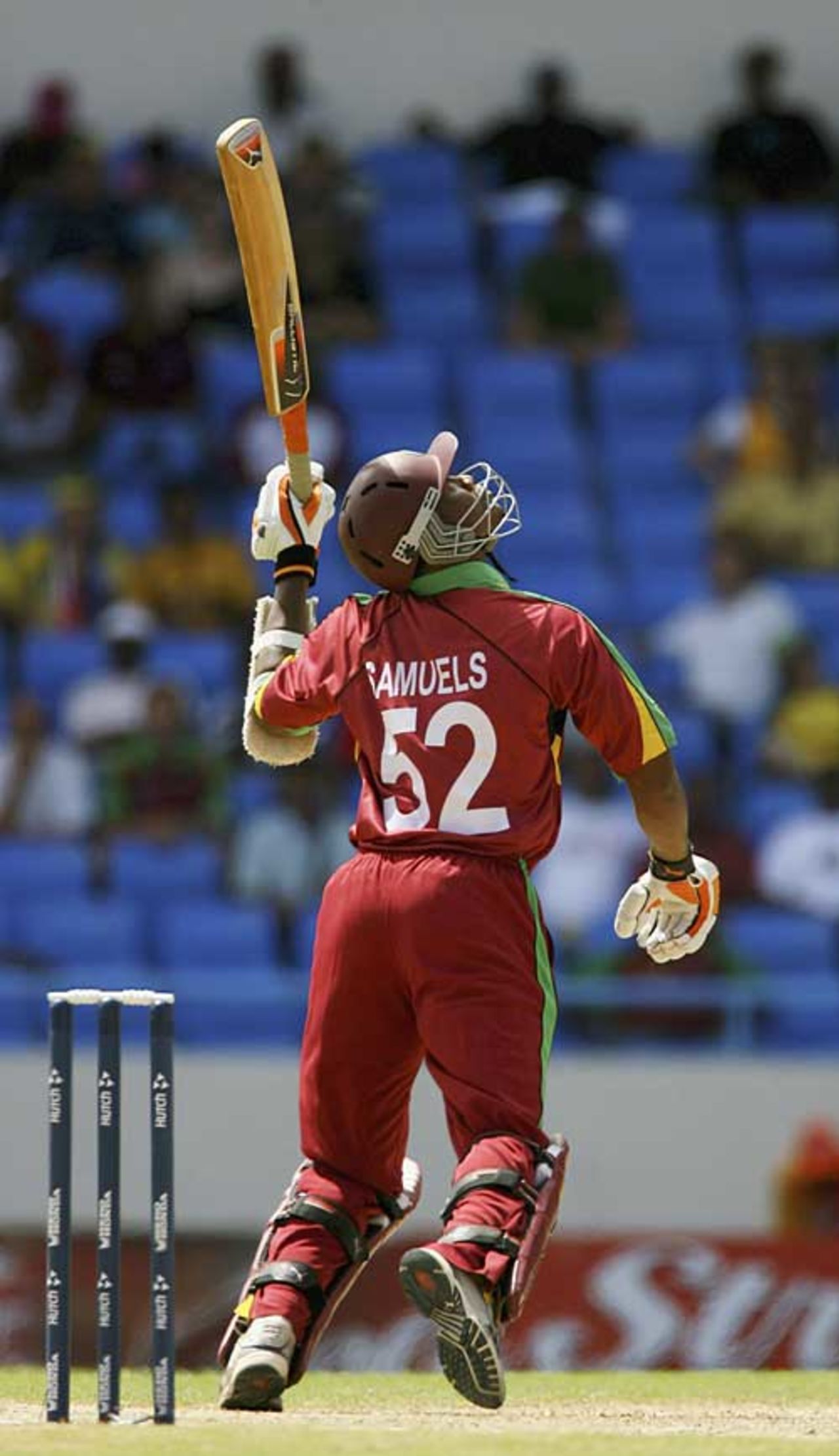 Marlon Samuels loses control and loses his wicket, West Indies v Australia, Super Eights, Antigua, March 28, 2007