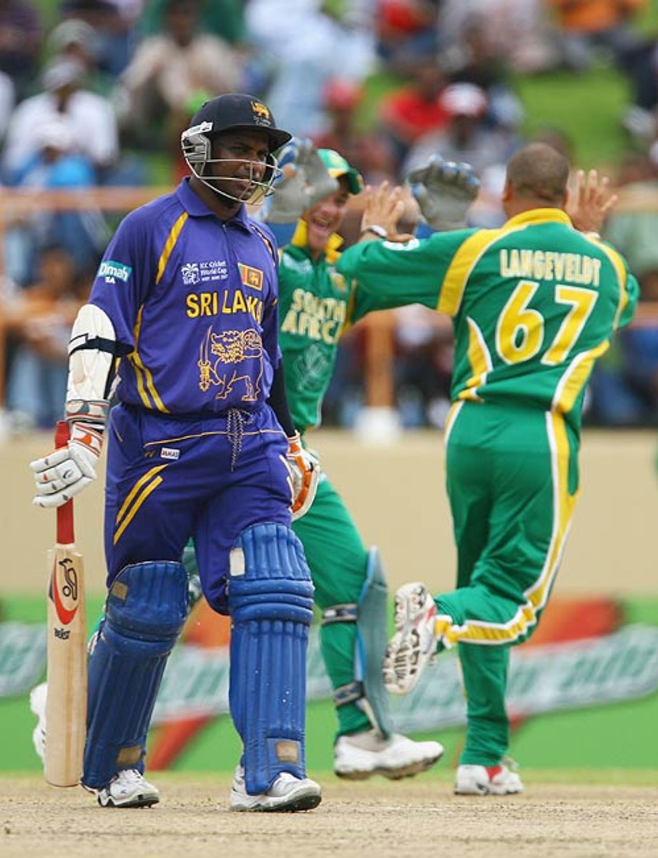 Sanath Jayasuriya was dismissed by Charl Langeveldt for 26, South Africa v Sri Lanka, Super Eights, Guyana, March 28, 2007